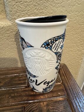 Starbucks White and Blue Las Vegas Ceramic Tumbler